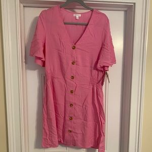 New with tags hot pink short sleeve button up dress